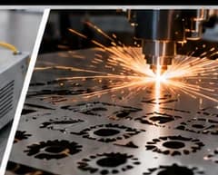 Laser industrial em operação de corte